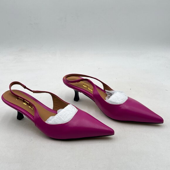 FSJ Fuchsia Kitten Heel Slingback Sandal Pointy Toe Sexy Pumps Dress Shoes - Picture 4 of 8